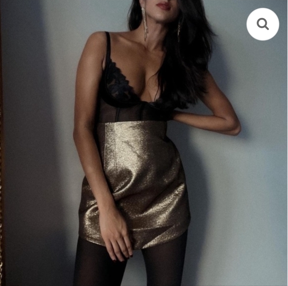 Zara Nwt Gold Bronze Hjgh Waisted Jacquard Mini Skirt